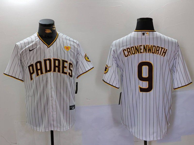 Men San Diego Padres 9 Cronenworth White Stripe Game 2024 Nike MLB Jersey style 2